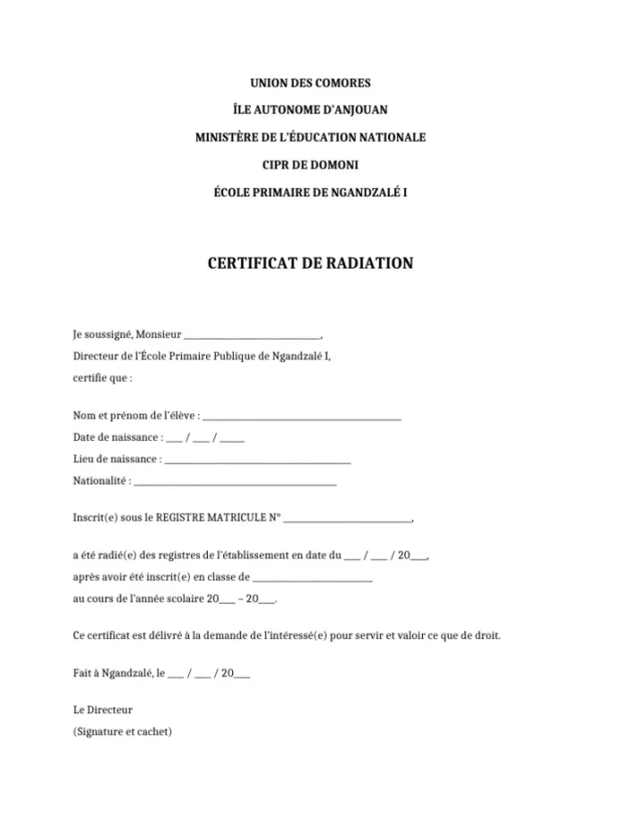 certificat de radiation certificat de radiation