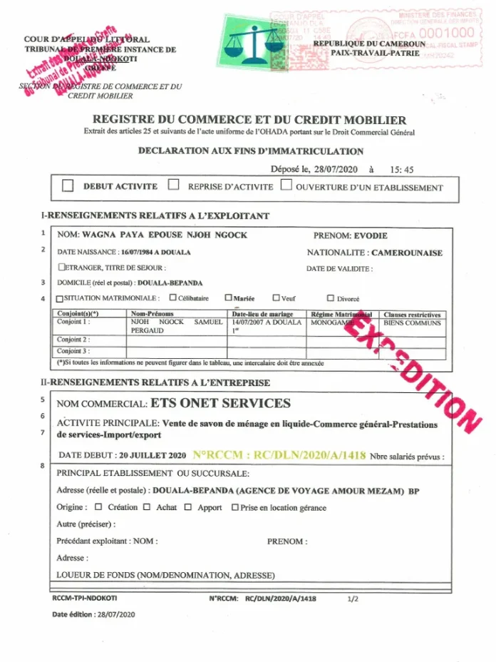 registre de commerce au Cameroun