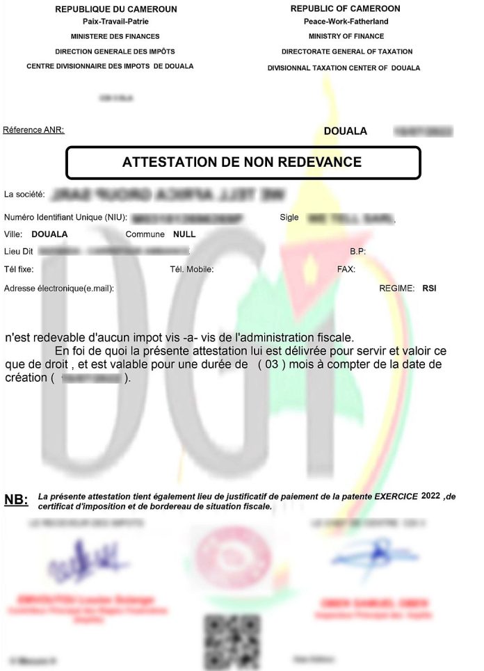FastReport PDF export attestation de non-redevance