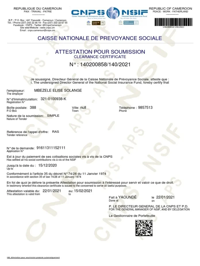 une attestation CNPS